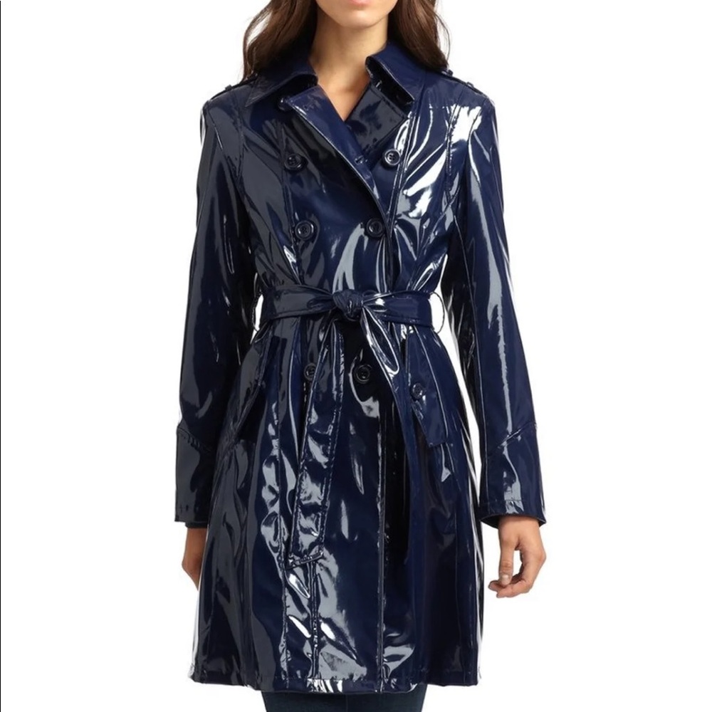 Via Spiga Patent Vinyl Blue Raincoat